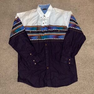 Vintage ROPER Western Cowboy Rodeo Stripe Aztec Button Down Long Sleeve 2X Tall